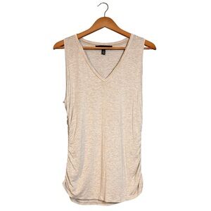 White House Black Market Beige Ruched Satin Trim Women’s Large Tank Top